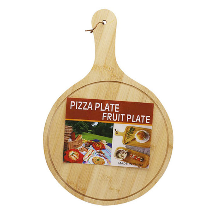 Round Wooden Pizza Serving Plate 27.5cm With Handle