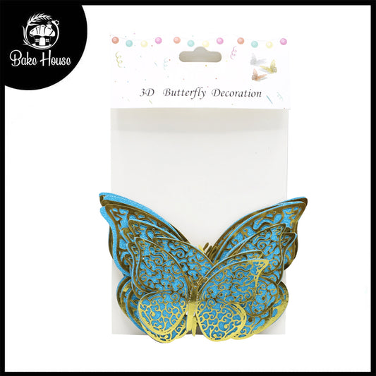 3D Turquoise Color Butterflies For Decoration 12Pcs Pack