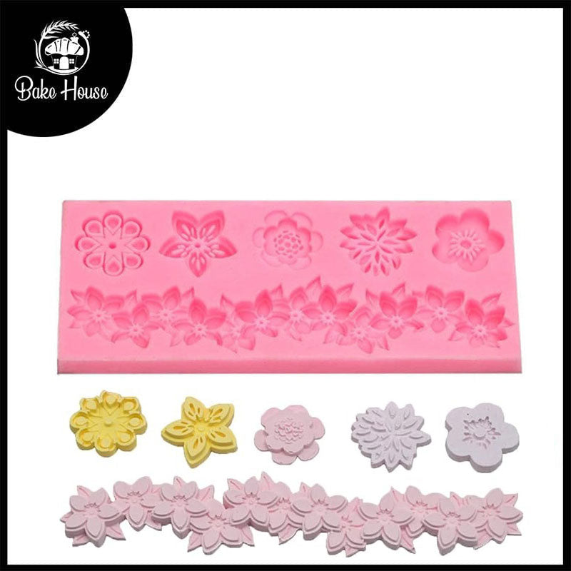 Lace And 5 Cavity Flowers Silicone Fondant Mold