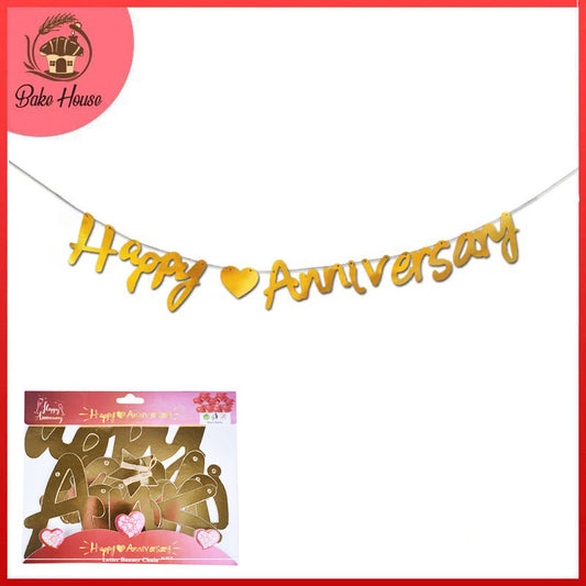 Golden Color Cursive Writing Style Happy Anniversary Banner For Wedding Anniversary