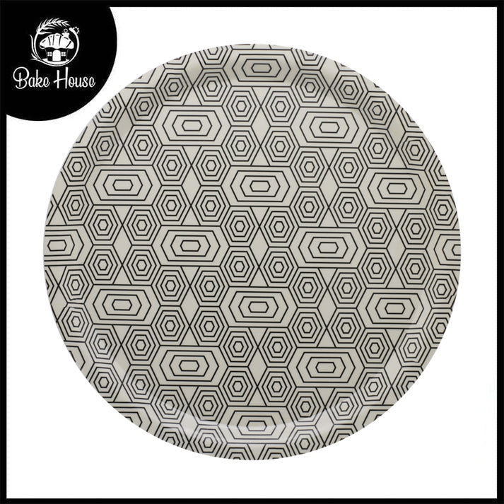 Geometric Pattern Bamboo Fibre Round Serving Tray 35cm