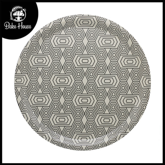 Geometric Pattern Bamboo Fibre Round Serving Tray 35cm