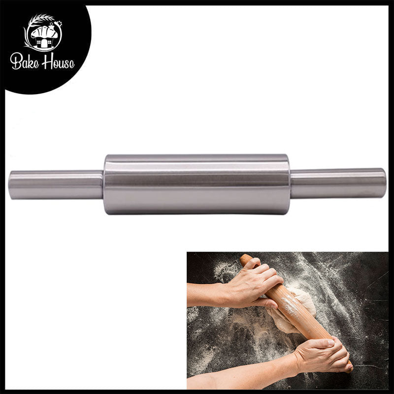 VOCEN Large Stainless Steel Rolling Pin 4cm Diameter