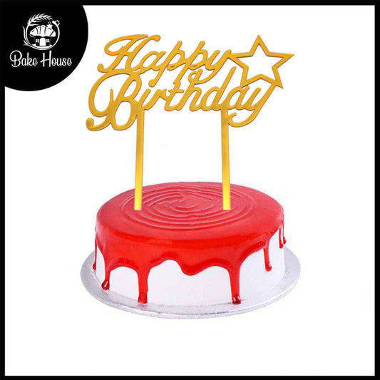 Happy Birthday Cake Topper Golden With Star Design