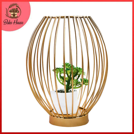 Oval Shape Iron Decoration Centrepiece Stand with Mini Artificial Plant Pot Medium