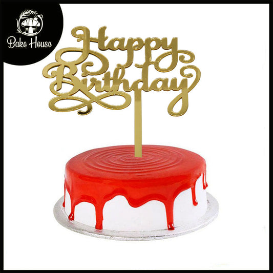 Happy Birthday Cake Topper Golden In Cursive Letter Design