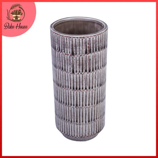 Ridged Textured Cylinder Shape Ceramic Home Decoration Flower Vase
