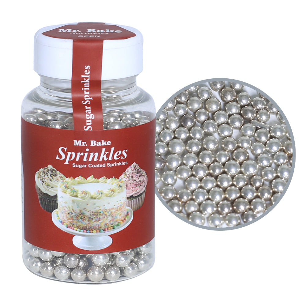 MR Bake Large Shiny Silver Pearls Sprinkles – 90g Jar