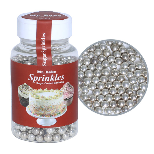 MR Bake Large Shiny Silver Pearls Sprinkles – 90g Jar