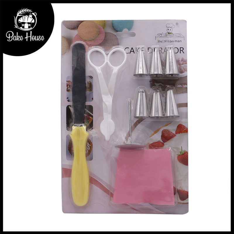 6Pcs Nozzle With Icing Bag, Flower Nail, Pallet Knife & Lifting Scissor