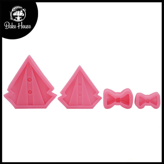 3D Suit Shirt Bowknot Silicone Fondant Mold 4Pcs Set