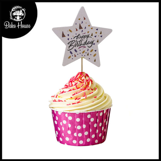 Happy Birthday Star Cupcake Topper 6pcs Pack