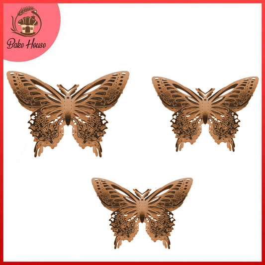 3D Copper Color Butterflies For Decoration 12 Pcs Pack