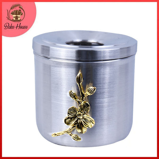 Decorative Stainless Steel Centerpiece Tissue Roll Holder With Gold Flower
