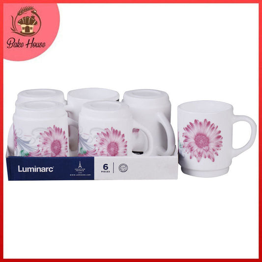 Luminarc Gerbera Flower Design Tea, Milk And Coffee Drinking Cups 6 Pcs Set