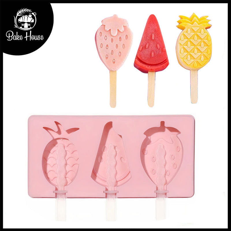 Popsicle Mold Silicone 3 Cavity Fruit Theme