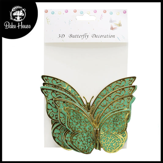 3D Green Color Butterflies For Decoration 12Pcs Pack