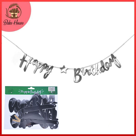 Silver Color Cursive Writing Style Happy Birthday Banner for Birthday Party Decoration