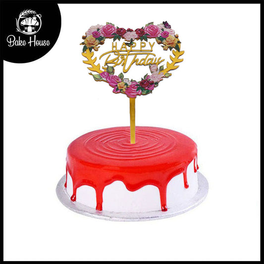 Happy Birthday Cake Topper With Heart Shape Flower Design