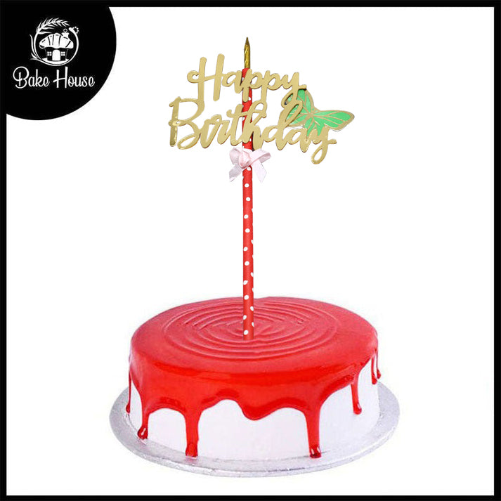Happy Birthday Cake Topper Golden With Green Butterfly Design