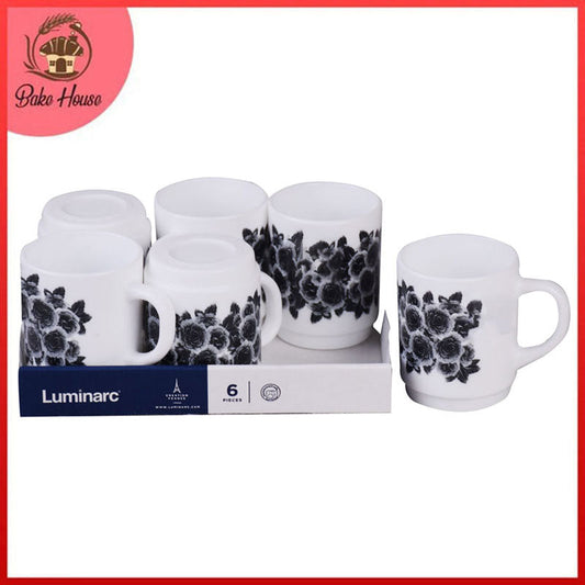 Luminarc Black Roses Design Tea, Milk And Coffee Drinking Cups 6 Pcs Set