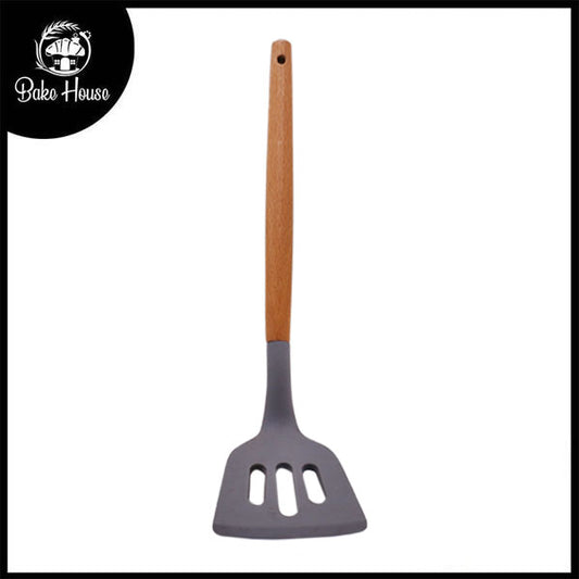 Silicone Slotted Spatula Turner With Wooden Handle