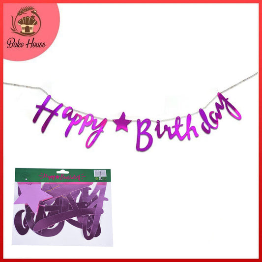 Purple Color Cursive Writing Style Happy Birthday Banner for Birthday Party Decoration