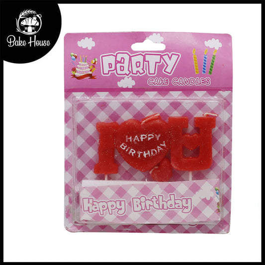 I Love U Happy Birthday Cake Candles (Red)