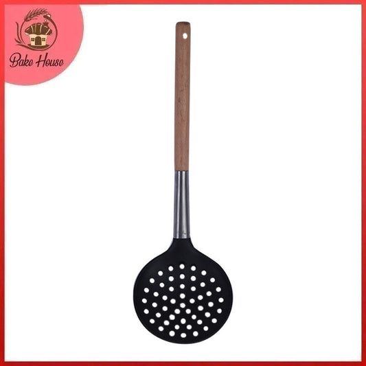 Perforated Serving Spoon Plastic With Wooden Handle