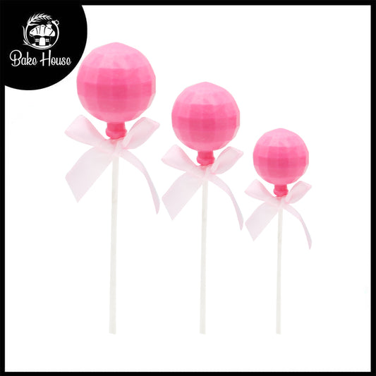 Lollipop Style Cake Toppers Pink 3Pcs Set