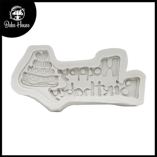 Happy Birthday With Heart Cake Design Silicone Fondant Mold