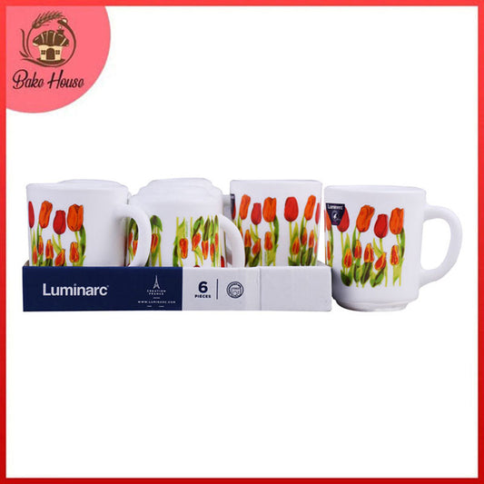 Luminarc Tulip Flower Design Tea, Milk And Coffee Drinking Cups 6 Pcs Set