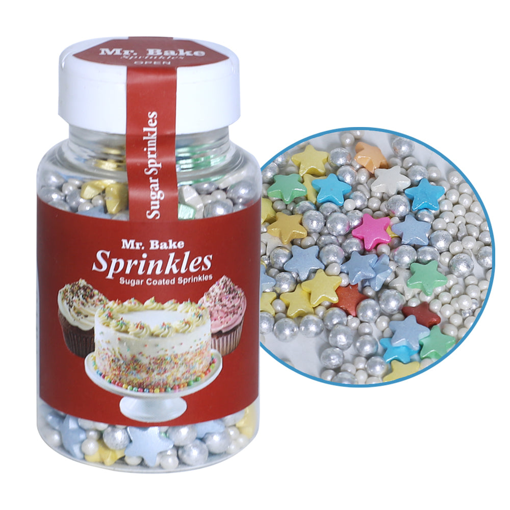 MR Bake Pearls & Stars Sprinkles –  Mix Color (Mix Size) – 90g Jar