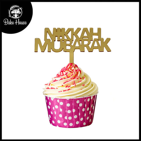 Nikkah Mubarak Cupcake Topper Golden  6Pcs Pack