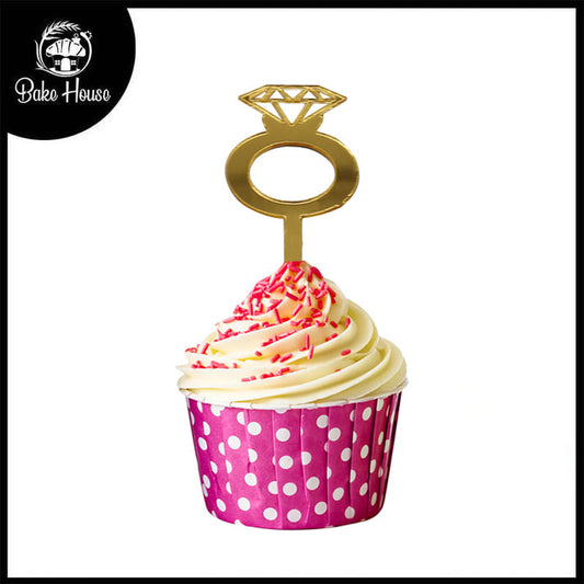 Wedding Rings Cupcake Topper Golden 6Pcs Pack