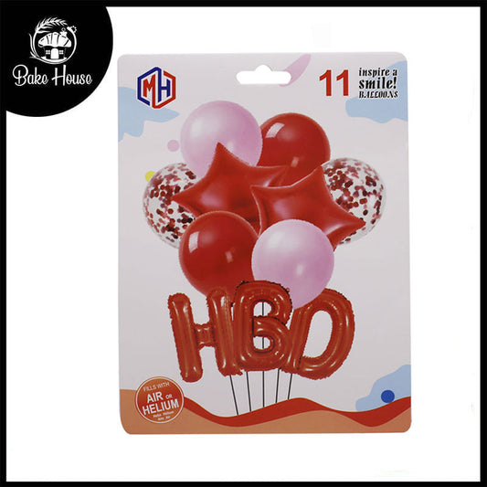 HBD Letters Shape Foil Balloons Red & Pink Design Wall Banner With Balloons For Party Decoration