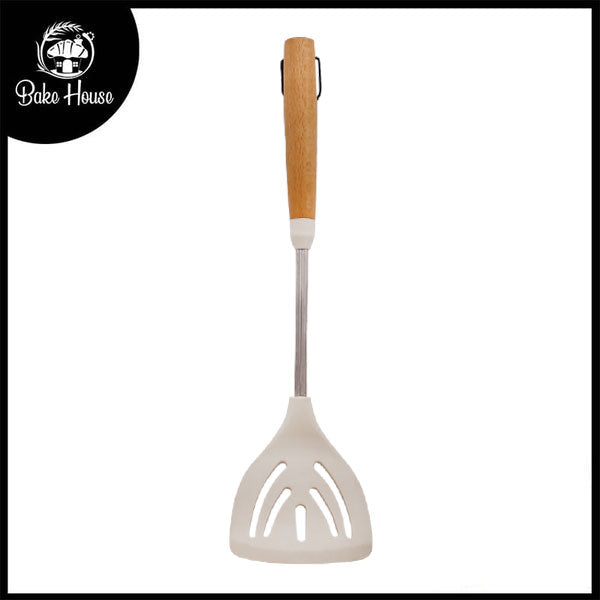 AITOS Silicone Slotted Spoon With Wooden Stainless Steel Handle