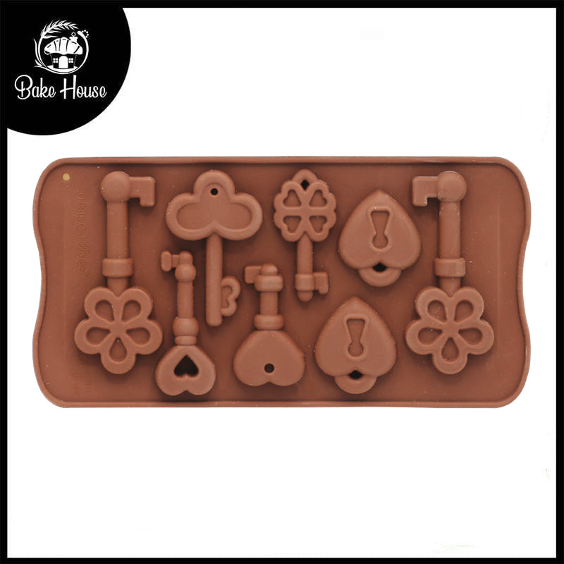 Lock & Key Flower Heart Design Chocolate Silicone Mold 8 Cavity