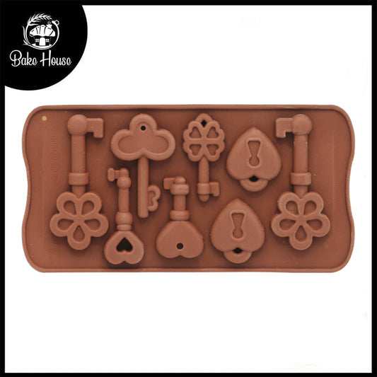 Lock & Key Flower Heart Design Chocolate Silicone Mold 8 Cavity
