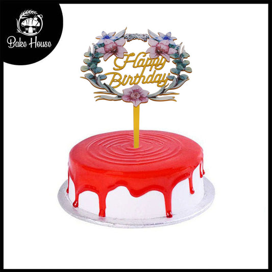 Happy Birthday Cake Topper In Flower Design