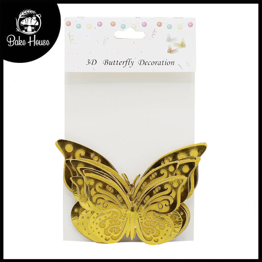 3D Golden Color Butterflies For Decoration 12Pcs Pack   Design 2
