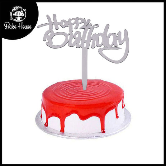 Happy Birthday Cake Topper Silver