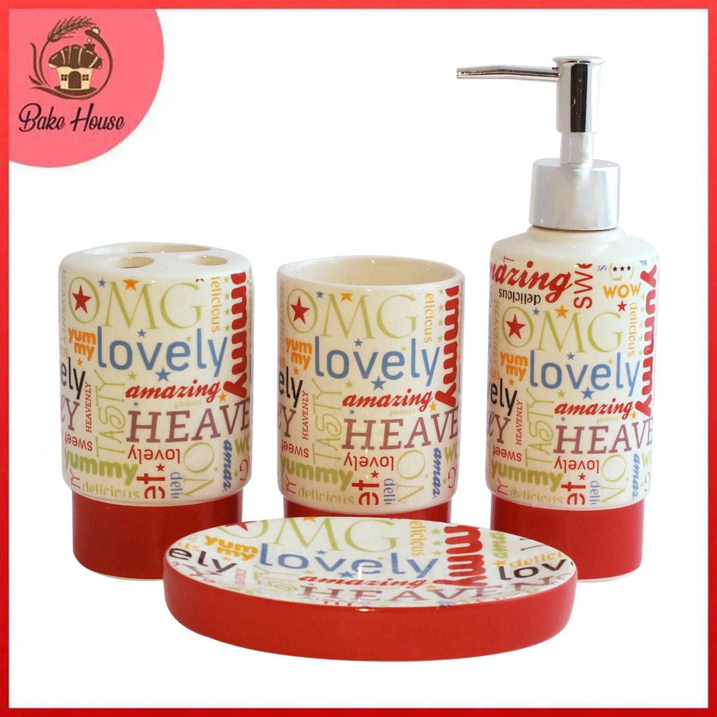 Food Praising Words 4 Pcs Ceramic Bathroom Accessories Set