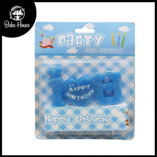 I Love U Happy Birthday Cake Candles (Blue)