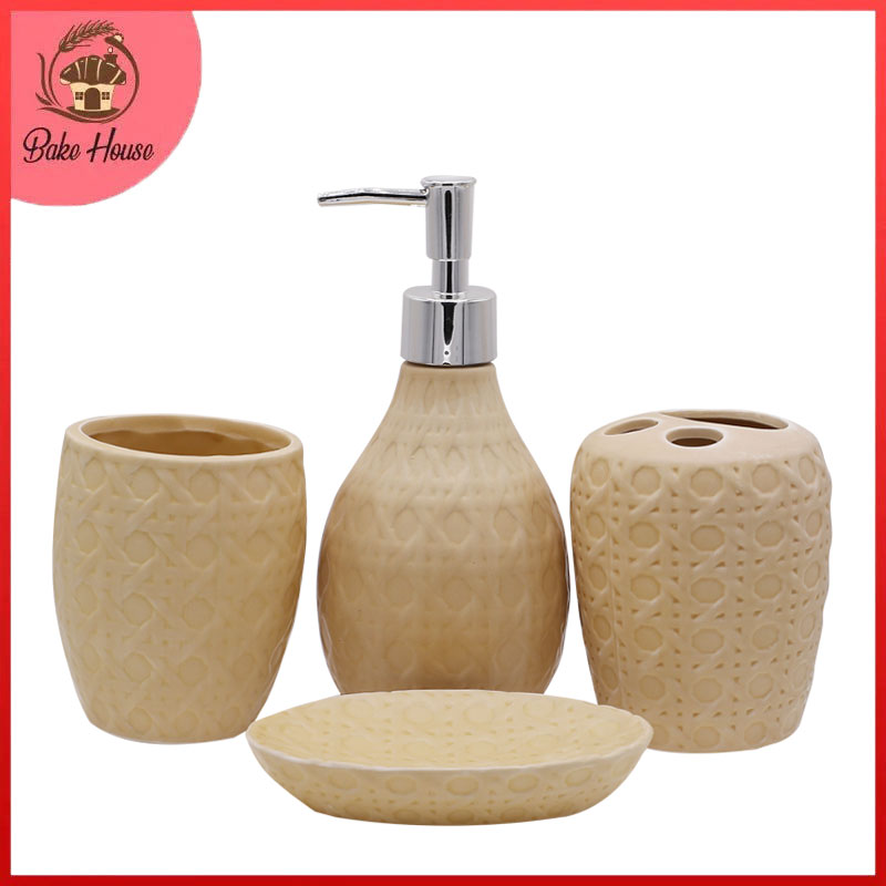 Hexagon Texture 4 Pcs Ceramic Bathroom Accessories Set