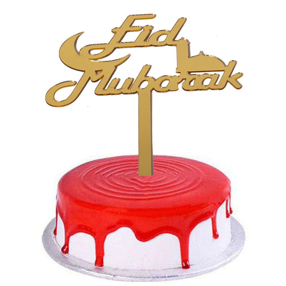 Eid Mubarak Cake Topper Golden With Moon And Mosque Design