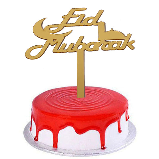 Eid Mubarak Cake Topper Golden With Moon And Mosque Design