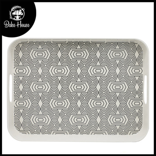 Geometric Pattern Bamboo Fibre Rectangular Deep Serving Tray 40.5x31cm