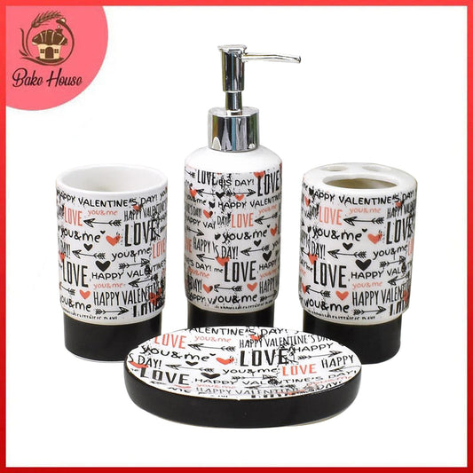 Love Valentine's 4 Pcs Ceramic Bathroom Accessories Set