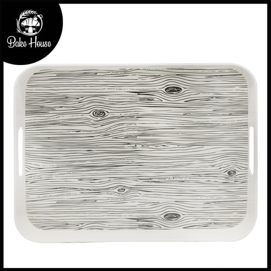 Wood Grain Texture Bamboo Fibre Rectangular Deep Serving Tray 33x26cm